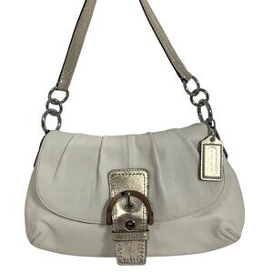 COACH Soho Off-White/Metallic Leather Pleated Soho Buckle Shoulder Bag + Tag EUC